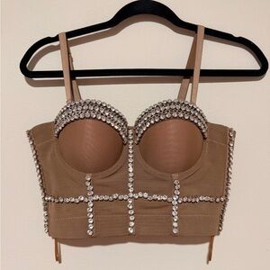 Kiwi Tan Rhinestone Embellished Top